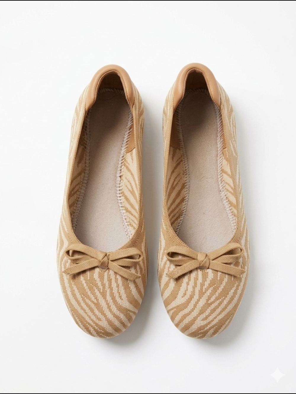 Clarks Tan Zebra-Pattern Ballet Flats with Bow
